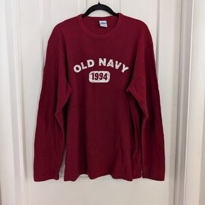 VTG Old Navy Mens Pullover‎ Thermal Shirt LARGE Y2K Preppy Spell Out Waffle Knit